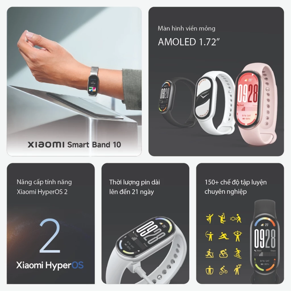 Vòng Đeo Tay Xiaomi Mi Smart Band 10 - Màn Hình 1.72" AMOLED, Pin 21 Ngày - Image 3