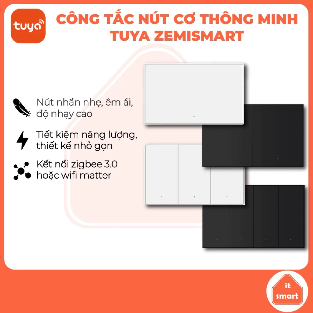 Công Tắc Thông Minh Nút Cơ Tuya Zemismart KES-606US Chuẩn Mỹ Chữ Nhật hẹn giờ từ xa