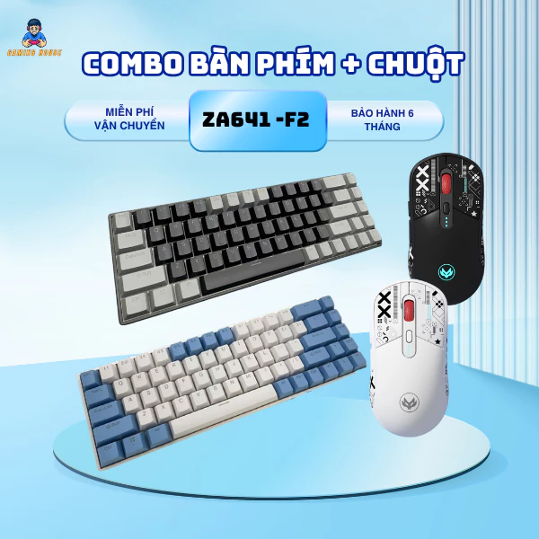 Combo Bàn Phím Atas ZA641 V2 và Chuột F20 - Red switch Có Hotswap - Pin sạc - Hỗ trợ Macbook, Laptop , Windows