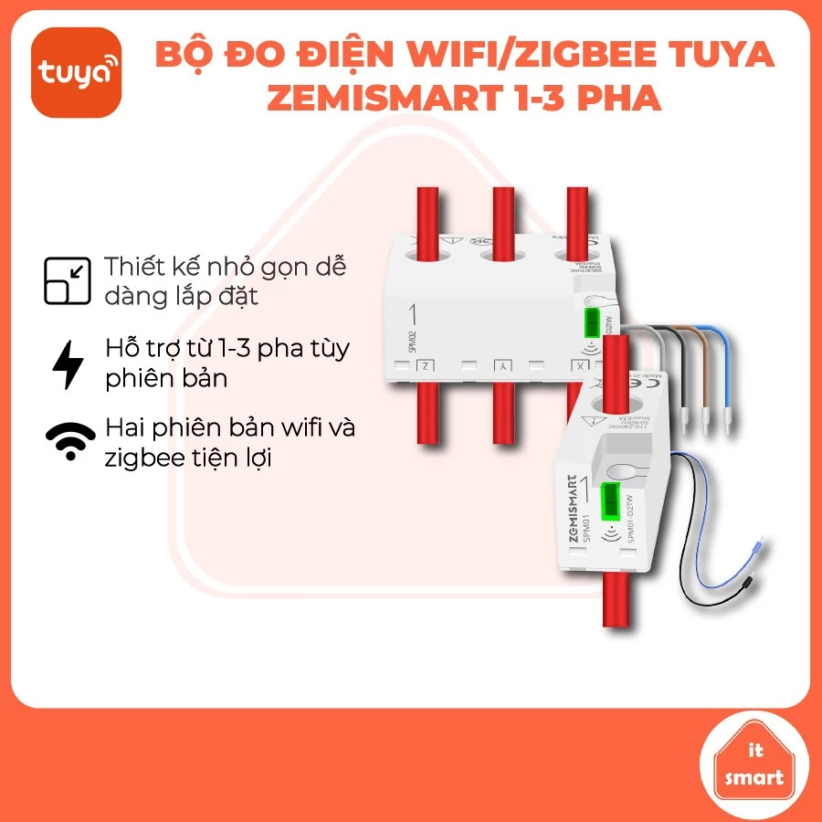 Công Tơ Điện Wifi/Zigbee Tuya Zemismart - Bộ Đo Điện Năng Thông Minh Độ Chính Xác
