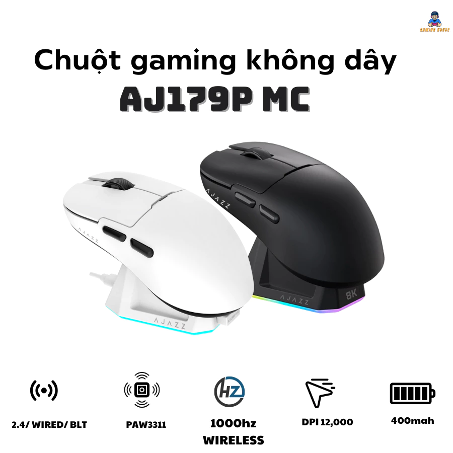 Chuột không dây AJAZZ AJ179 bản MC - 3 mode kết nối - - DPI 12000 - APP tùy chỉnh