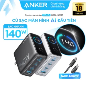 [SVIP] Bộ sạc nhanh Anker ZoLo 140W (4C-GaN) sạc được cho laptop- 3 USB-C PD & 1 USB-A sạc 4 thiết bị cùng lúc- B2697