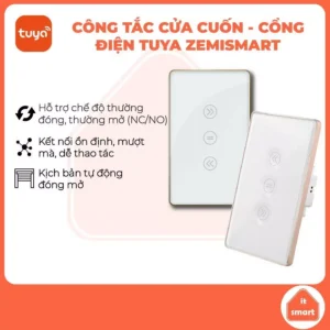 Công tắc cửa cuốn Tuya Zemismart zigbee/wifi, điều khiển giọng nói, hẹn giờ đóng mở, viền vàng