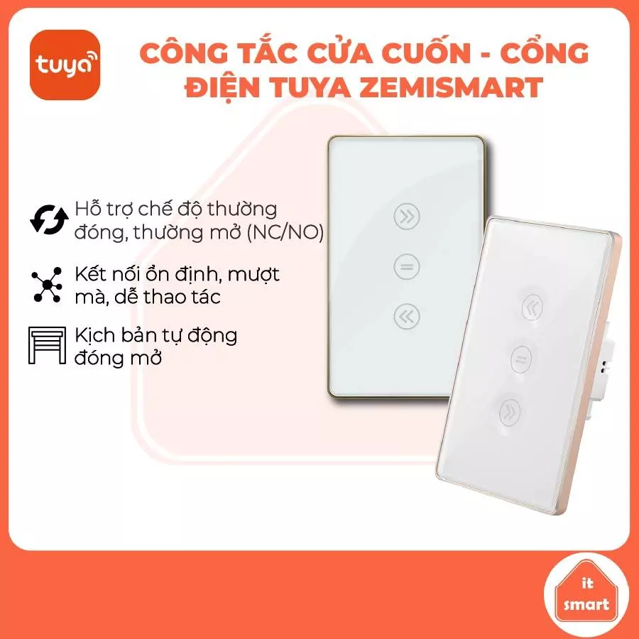 Công tắc cửa cuốn Tuya Zemismart zigbee/wifi, điều khiển giọng nói, hẹn giờ đóng mở, viền vàng
