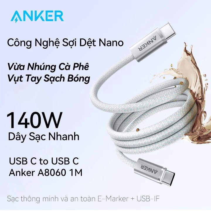 Cáp Sạc Nhanh Anker 140W PD 3.1 Sợi Nano Chống Bẩn Siêu Bền - Image 2