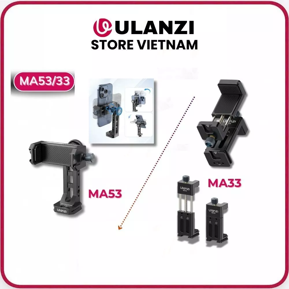 ULANZI MA53 / MA33 - Ngàm Kẹp Điện Thoại Xoay 360°, Chất Liệu Hợp Kim Nhôm