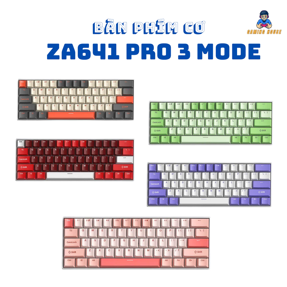 Bàn Phím Cơ Không Dây Bluetooth Atas ZA641 Pro - 64 phím - Red switch - Hotswap - Pin sạc - Có app