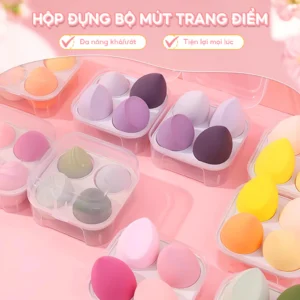 BỘ 4 MÚT TRANG ĐIỂM SIÊU MỀM | Hộp Đựng Cao Cấp | PHI LATEX Không Kích Ứng | Dùng Khô/Ướt Tán Phấn Mịn