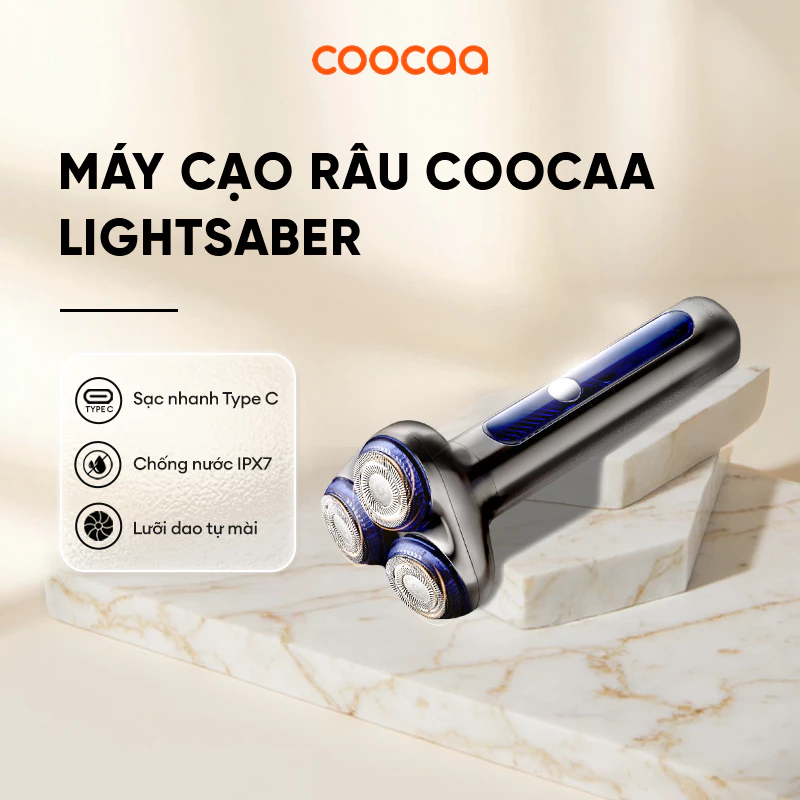 Máy cạo râu coocaa Lightsaber KKGJ031-Chuyên Gia Cạo Râu, Thiết Kế Turbo Với Bộ Cắt Phẳng, Mạ Kim Loại, Chống Nước IPX7