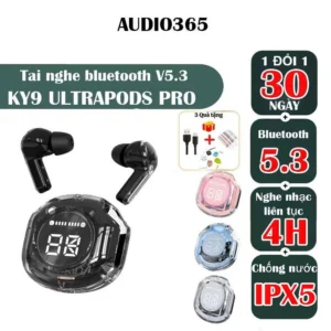 Tai nghe không dây KY9 Ultrapods cảm ứng, bass hay, siêu nhỏ gọn, có mic đàm thoại, nghe nhạc cực hay