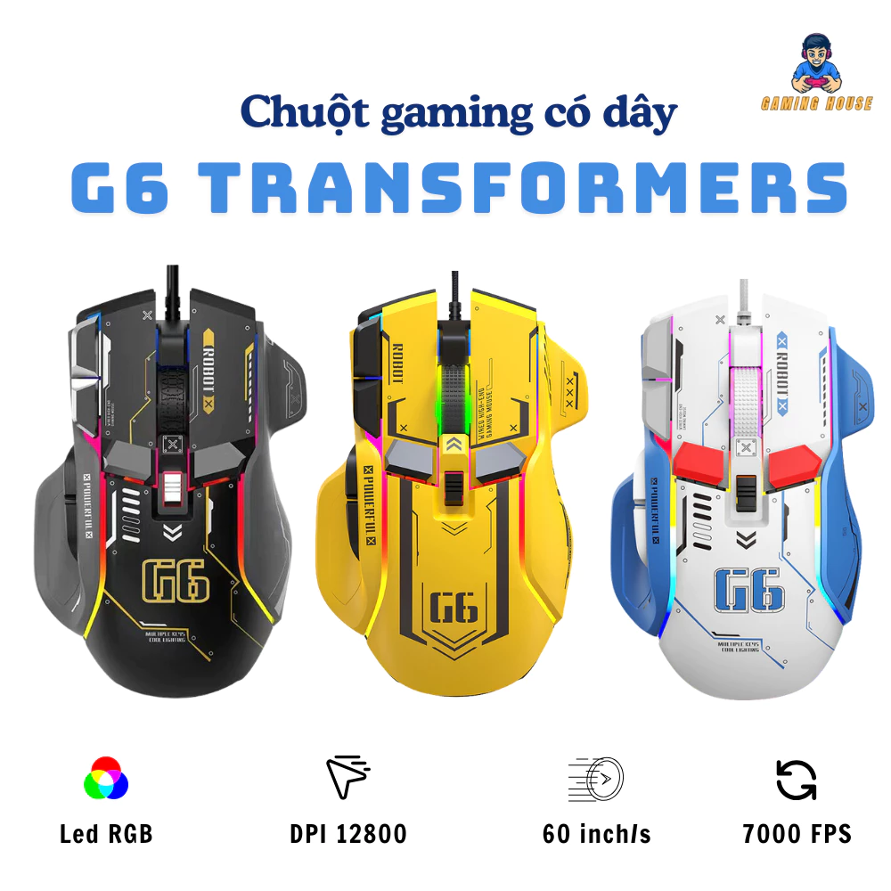Chuột Gaming Có Dây Cao cấp G6 Transformers - DPI 12800 siêu khủng - 10 phím thao tác nhanh