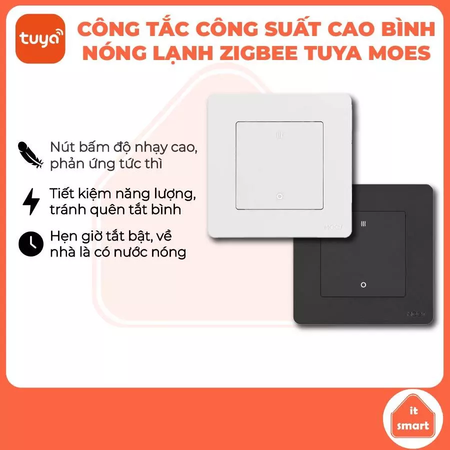 Công tắc thông minh bình nóng lạnh nút cơ Tuya Moes Star Ring zigbee, công suất cao