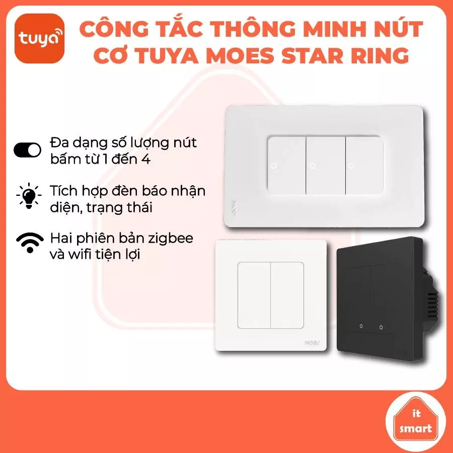 Công tắc thông minh Tuya Moes Star Ring nút cơ, điều khiển bằng giọng nói, tự động tắt bật đèn