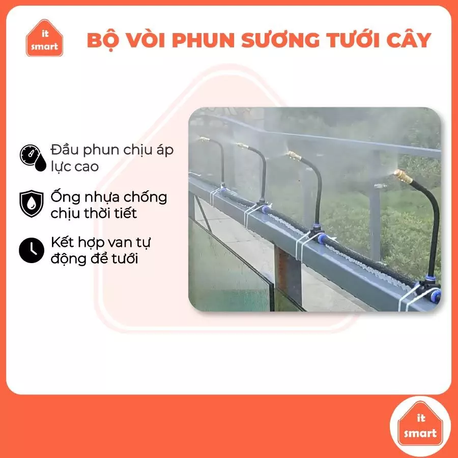 Bộ vòi phun sương tưới cây kim phun đồng siêu bền, chống nứt vỡ, kết nối van thông minh