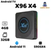 Android tivi box X96 X4 - Chip S905X4 - Ram 4Gb - Bộ nhớ 32GB - hệ điều hành 11 - Wifi 2 băng tần