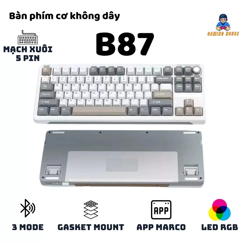 Bàn phím cơ không dây iloubee B87 - Full Foam - Có núm tùy biến - 3 Mode - LED RGB - App marco - Mạch Xuôi