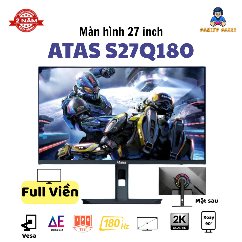 Màn hình máy tính 27 inch 2K ATAS 27 S27Q180 - Tần số quét 180HZ - Tấm nền IPS - Phản hồi 1ms - Chân đế xoay