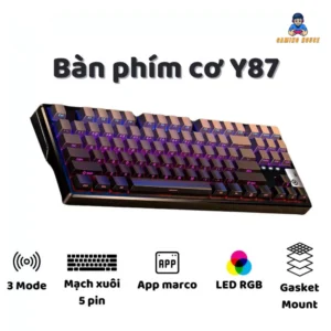 Bàn phím cơ không dây Y87 - 3 mode - Mạch xuôi 5 pin - App Marco - LED RGB - Full Foam