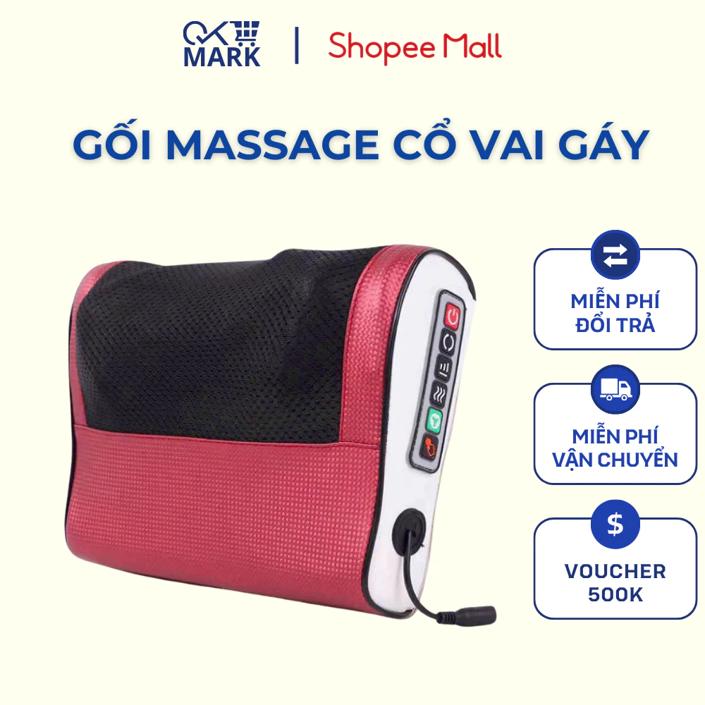 Gối massage cổ vai gáy, máy massage hồng ngoại 20 bi cao cấp hỗ trợ mát xa toàn thân