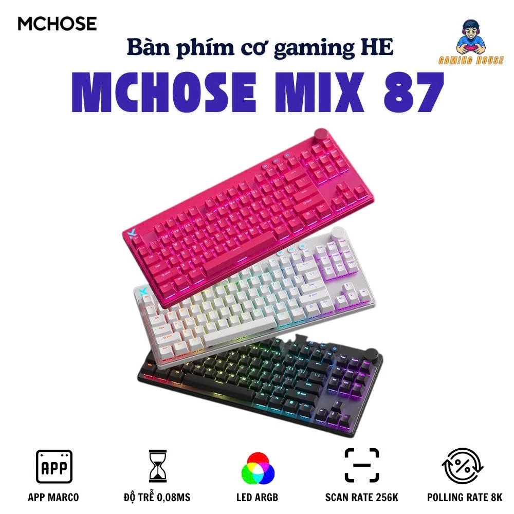 Bàn phím cơ HE Mchose Mix87 - Rapid Trigger - 8k Polling Rate - Có app - Led ARGB - Gaming House