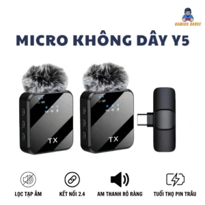 Micro Mic không dây Y5 dành cho điện thoại - Jack Lightning và Type-C - Tích hợp cổng sạc - Pin 20h - Gaming House