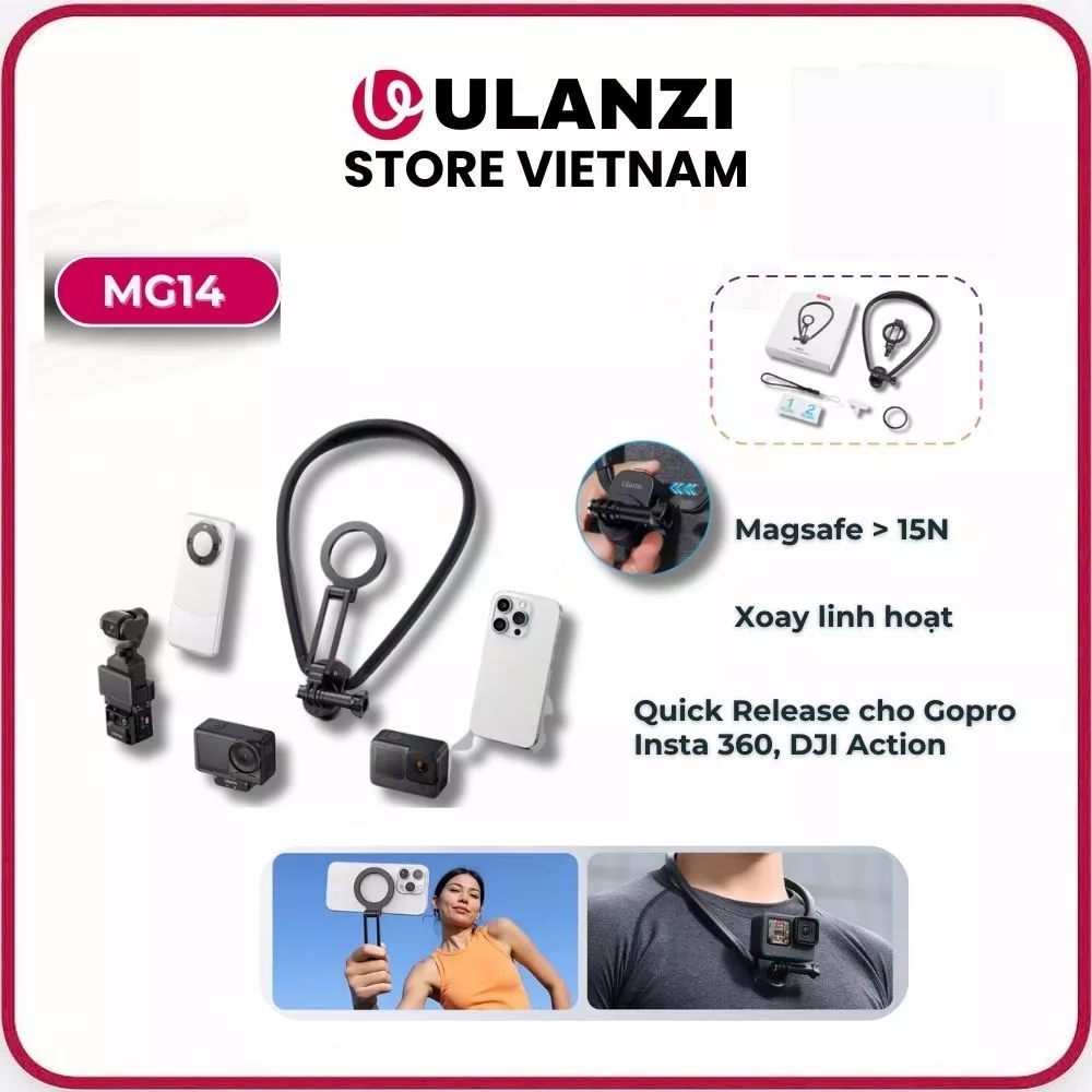 ULANZI MG14 – Giá Đỡ Đeo Cổ Magsafe Cho Điện Thoại & GoPro, Action Cameras