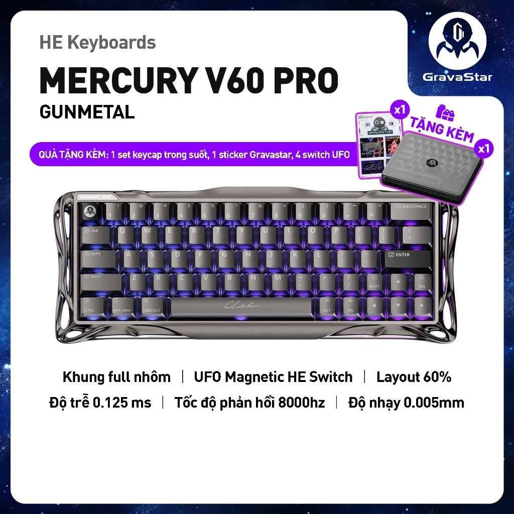 Bàn phím cơ Magnetic HE Gravastar Mercury V60 Pro Chính Hãng - Image 2