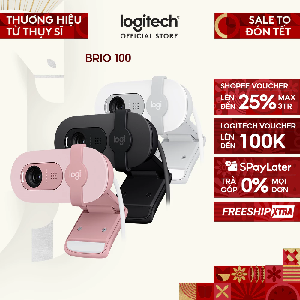 Webcam Logitech Brio 100 Full HD - Sắc Nét, Bảo Mật, Giá Tốt