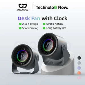 GOOJODOQ Quạt turbo Để Bàn 2 Trong 1 Vừa Là Quạt Vừa Là Đồng Hồ,100 Mức Gió,Màn Hình Số,Pin 4000mAh