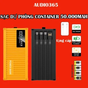Bộ sạc Container 50.000MAH, công suất 120W, 4 cổng USB, sạc nhanh PD 20W, bảo hành 6 tháng - AUDIO365