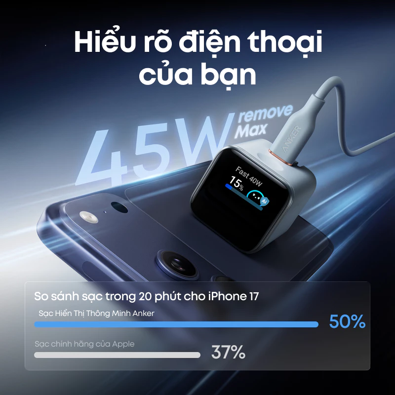 Sạc Nhanh Anker Nano 45W (A121D) - Màn Hình Thông Minh, Phích Gập Tiện Lợi - Image 3