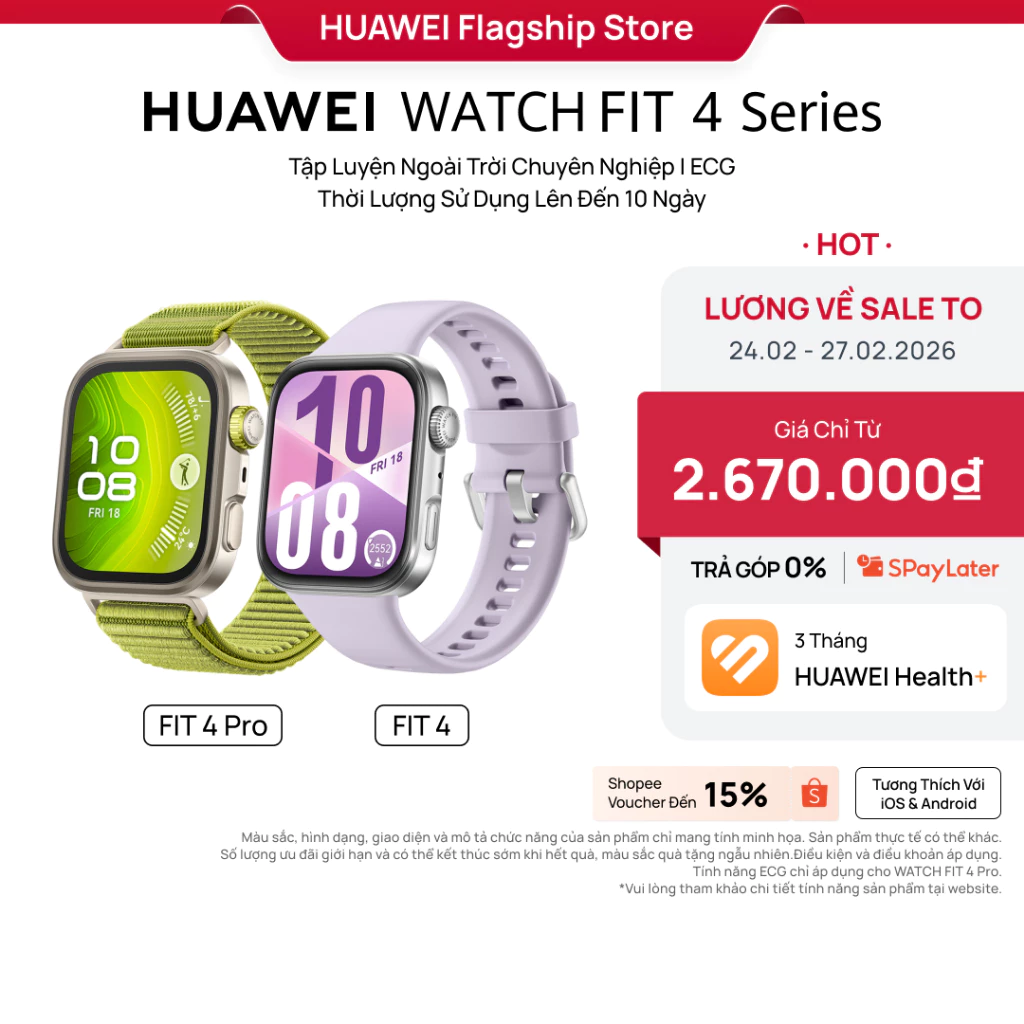 Đồng Hồ Thông Minh HUAWEI WATCH FIT 4 - Siêu Mỏng, ECG & Pin 10 Ngày