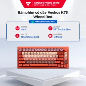 Bàn phím cơ có dây Veekos K75 Wined Red - Hot Swappable - LED RGB BH 12 tháng