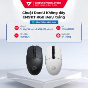 Chuột DareU Gaming Không dây EM911T RGB Led RGB Wired+2.4G+BT BH 24 tháng