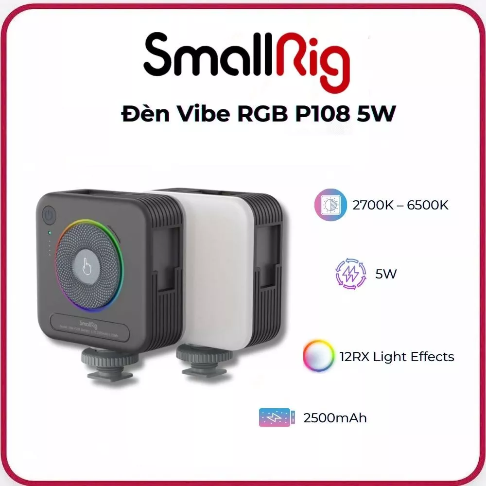 SmallRig 4055 - Đèn Vibe P108 Công Suất 5W Đổi Màu RGB Tích Hợp Pin Sạc 2500mAh - Hàng Chính Hãng