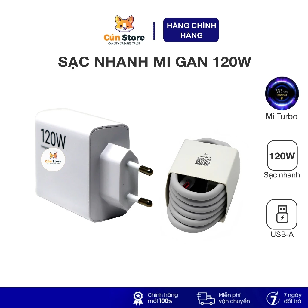 Bộ sạc Mi GaN 120W Mi Turbo sạc cho Mi 14T Pro, Redmi Note 12,13 Pro cực nhanh | Bảo hành 6 tháng