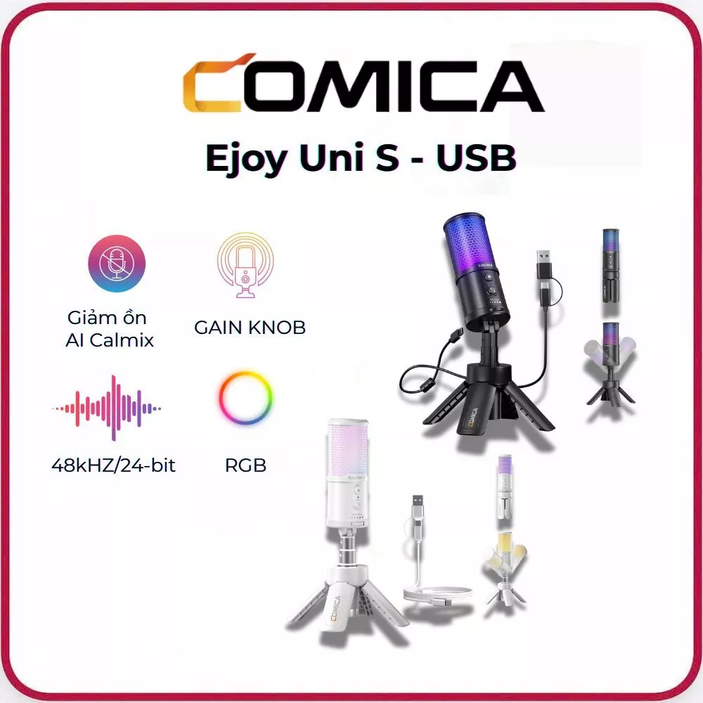 COMICA EJOY UNI S - Mic Thu Âm Condenser Cardioid RGB Chống Ồn Livestream & Gaming Cổng USB