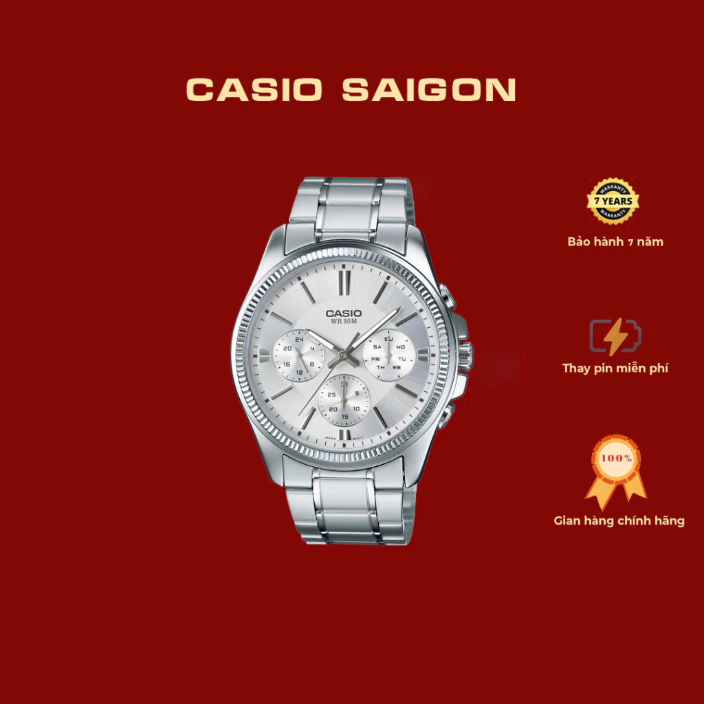 (Chính Hãng) Casio Nam MTP-1375D-7A Mặt Trắng Size 42mm - Bảo Hành 7 Năm