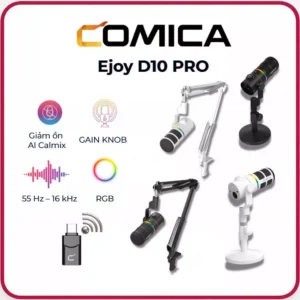 COMICA EJOY D10 PRO - Mic Thu Âm Không Dây - Hiệu Ứng Đèn Micrô RGB - Hàng Chính Hãng