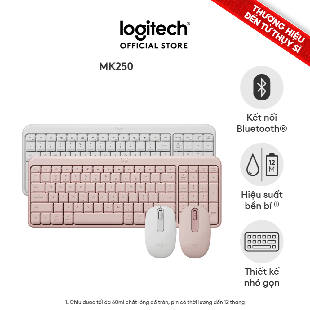 Hannah x Logitech - Combo Bàn phím & chuột không dây Bluetooth Logitech MK250 - dễ kết nối, thiết lập, thiết kế nhỏ gọn