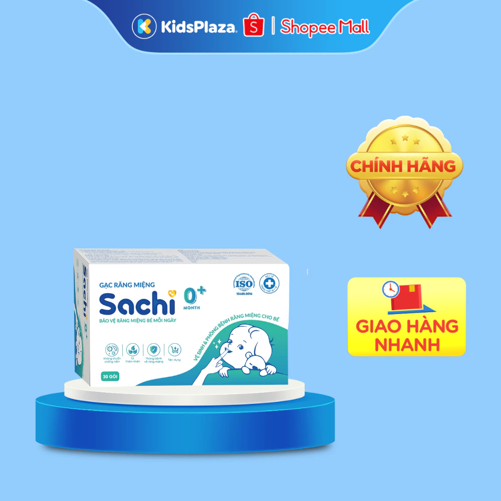 Gạc vệ sinh răng miệng cho bé Sachi 0M+ (Hộp 30 gói)