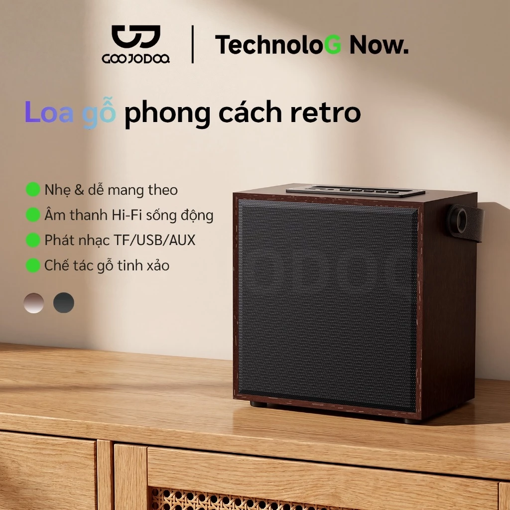 Loa Gỗ Retro GOOJODOQ Âm Thanh Hi-Fi, Nhỏ Gọn, Pin Lâu, Bluetooth 6.0