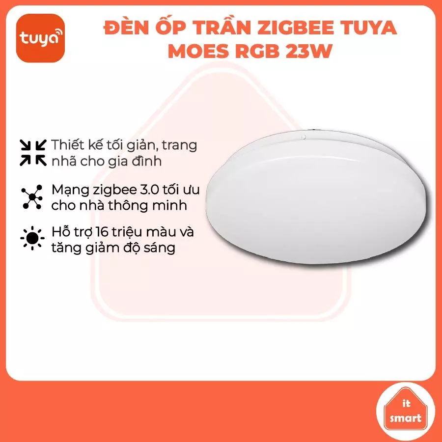 Đèn ốp trần thông minh Tuya Moes zigbee 23W hỗ trợ 16 triệu màu, hẹn giờ tắt bật