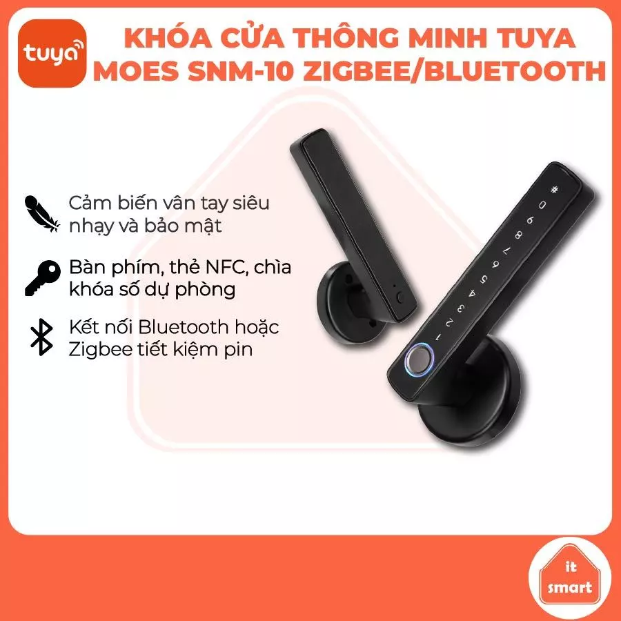 Khóa thông minh vân tay Tuya Moes zigbee/bluetooth SNM10, mở khóa bằng thẻ, mã số, điện thoại từ xa