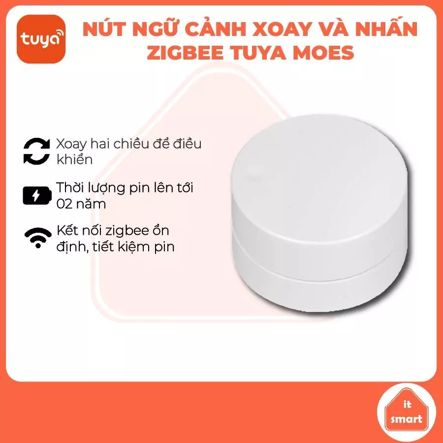 Công tắc ngữ cảnh núm xoay zigbee Tuya Moes điều khiển tăng giảm độ sáng, quạt, điều hòa