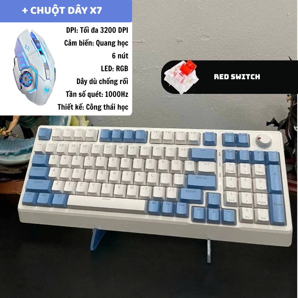 Combo bàn phím chuột Za981 kèm chuột Chuột - Hotswap - Red Switch - LED 9 chế độ - Kết nối TypeC