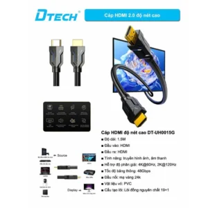 Dây Cáp HDMI to HDMI Dtech DT-UH0015G 2.0 1.5m, kết nối màn hình độ phân giải 4K@60Hz 2K@120Hz