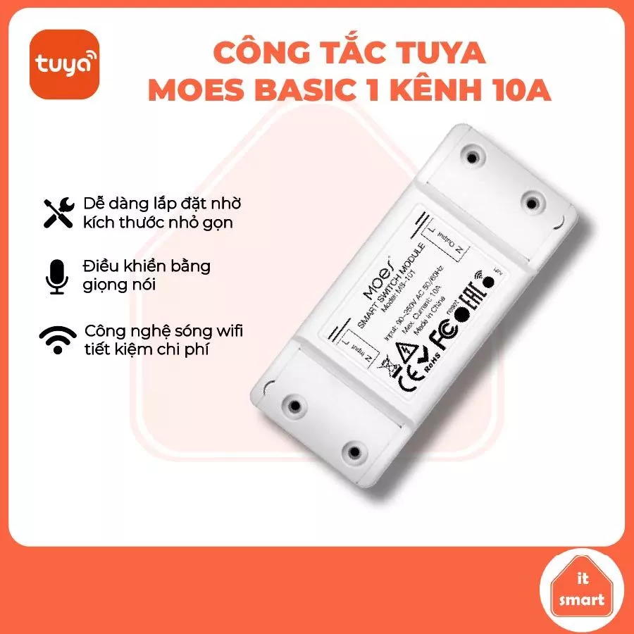 Công tắc Moes Tuya Basic 1 kênh wifi, công tắc hẹn giờ thông minh, ra lệnh bằng giọng nói