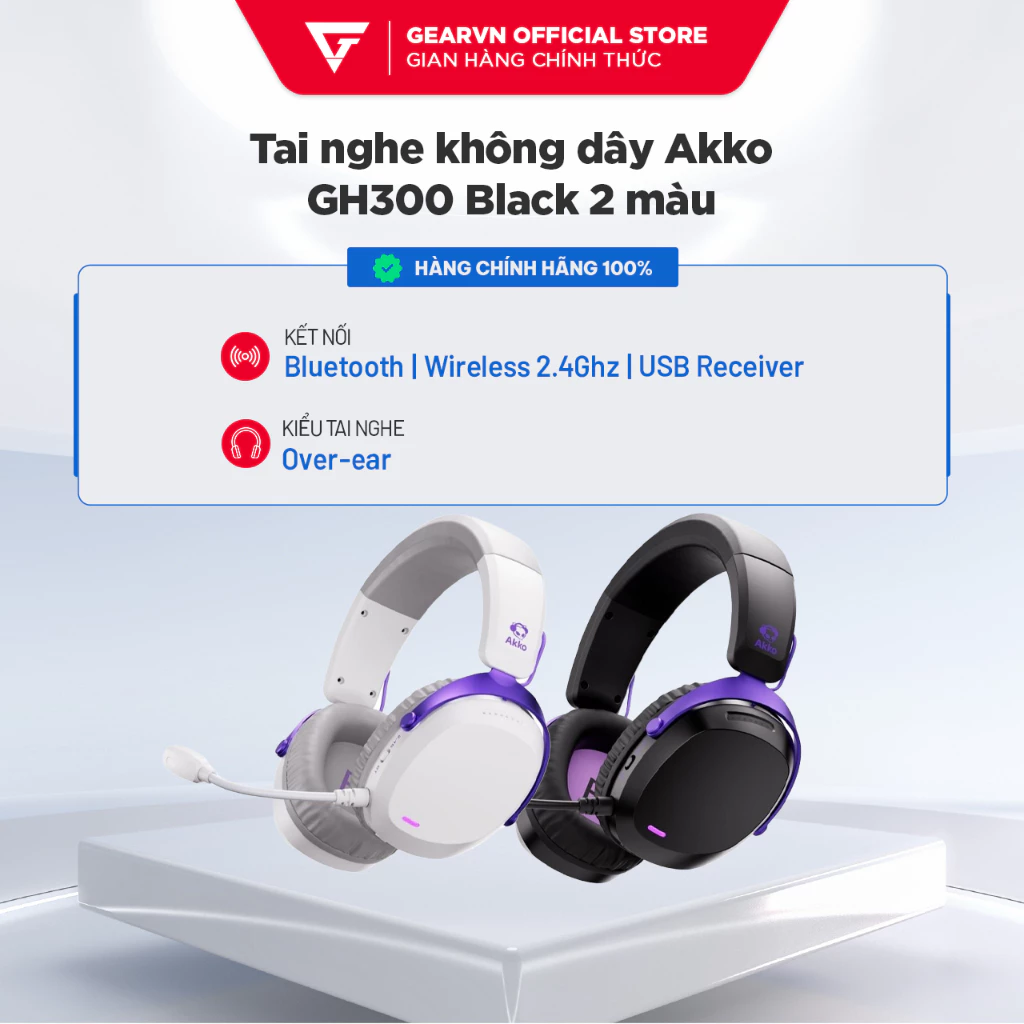 Tai nghe Gaming không dây AKKO GH300 Black - 3 mode - Bảo hành 12 tháng chính hãng
