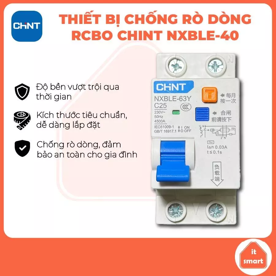 Aptomat chống rò, chống giật Chint, cầu dao chống rò RCBO Chint bảo vệ an toàn